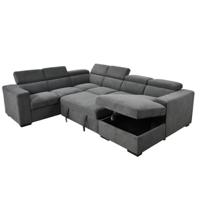  U-Shaped 7-seat Sofa Couch with Adjustable Headrest Storage Pull Out Couch Bed for Living Room