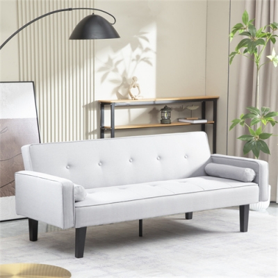 Modern Linen Futon Sofa Bed Convertible Recliner with Armrests