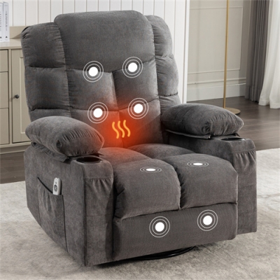 Upholstered Recliner Rocker Chair Swivel Reclining Chairs with Massage & Heat