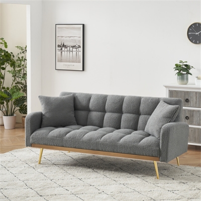 Grey Sofa Bed Convertible Sofa with Teddy 3-Seater Futon Couch with Pillows for Living Room