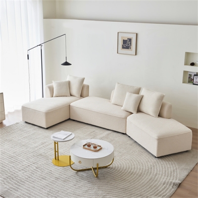 Modern L Shape Sectional Sofa, Fabirc Leisure Curved Couch 6 Seat Corner Sofa