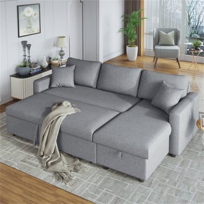 L Shape Corner Couch Pull Out Sofa Come Bed Sleeper Sectional Sofa with Storage Chaise 