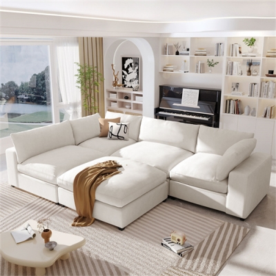 China Factory U-style Upholstered Oversize Modular Sofa with Removable Ottoman