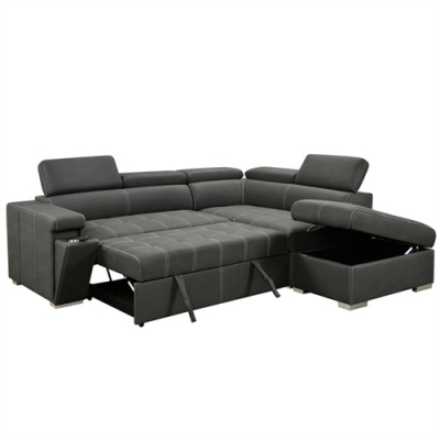 Pull-Out Sofa Bed 2 in 1 Convertible Sofa Couch L Shaped Sofa with Adjustable Headrest Cup Holder and Storage Ottoman